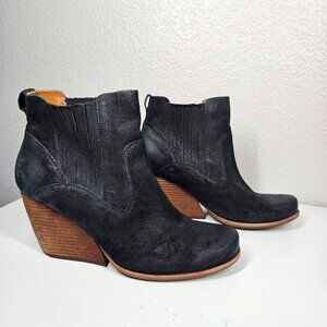 Kork-Ease Verdelet Black Suede Leather Ankle Boots Wedge Block Heel Womens 9.5